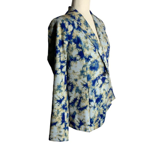 LOGO Julia Tie Dye Unlined Blazer XS Blue Ponte Knit Button Stretch Pockets NEW - Picture 5 of 6